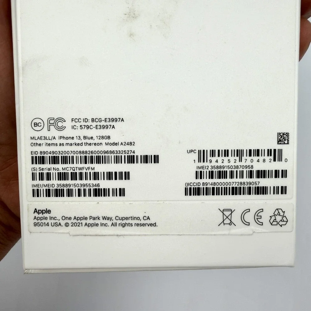 Apple IPhone 13 Blue 128GB Original Retail‎ Box Only MLAE3LL/A A2482 Packaging